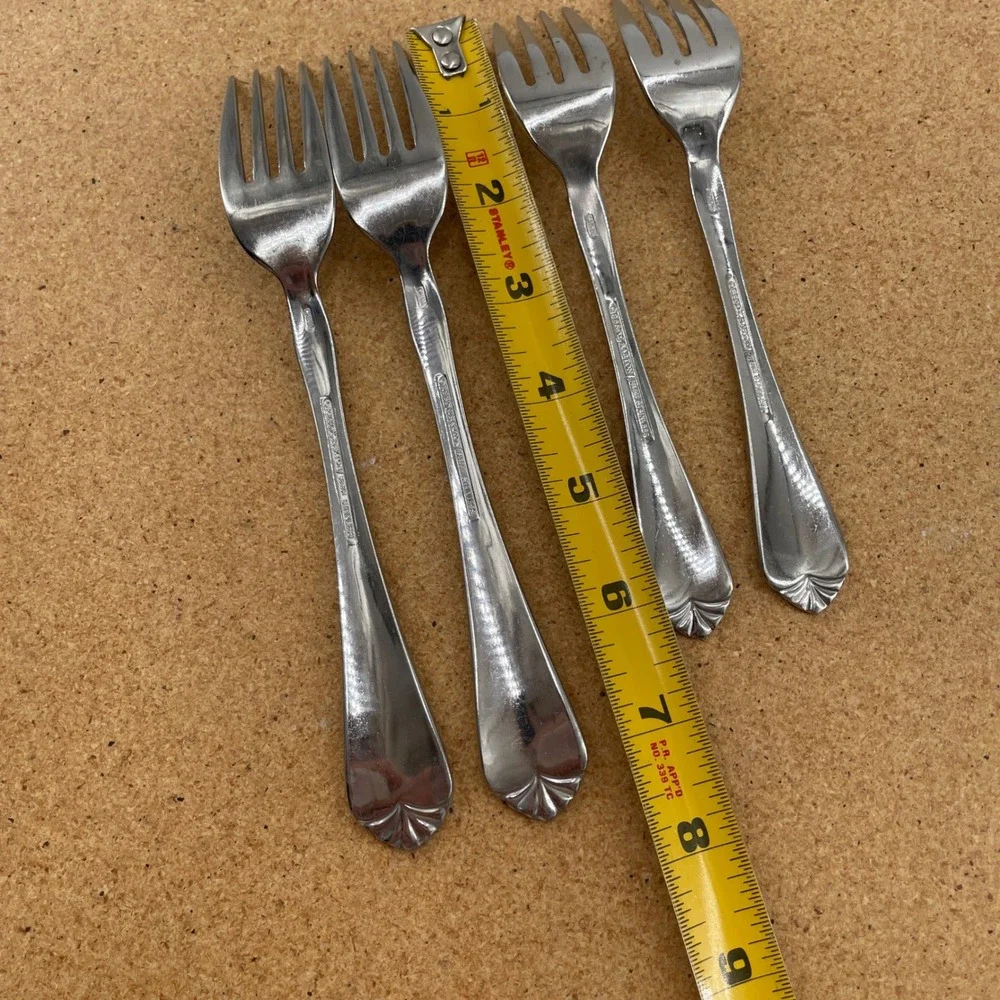 Reed and Barton Solange Stainless Flatware Set 6pc Forks Spoons Fan Shell Design